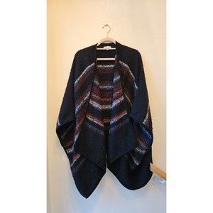 Poncho Woven Hearts Womens Sweater Poncho Cape blue striped  Multi  One Size